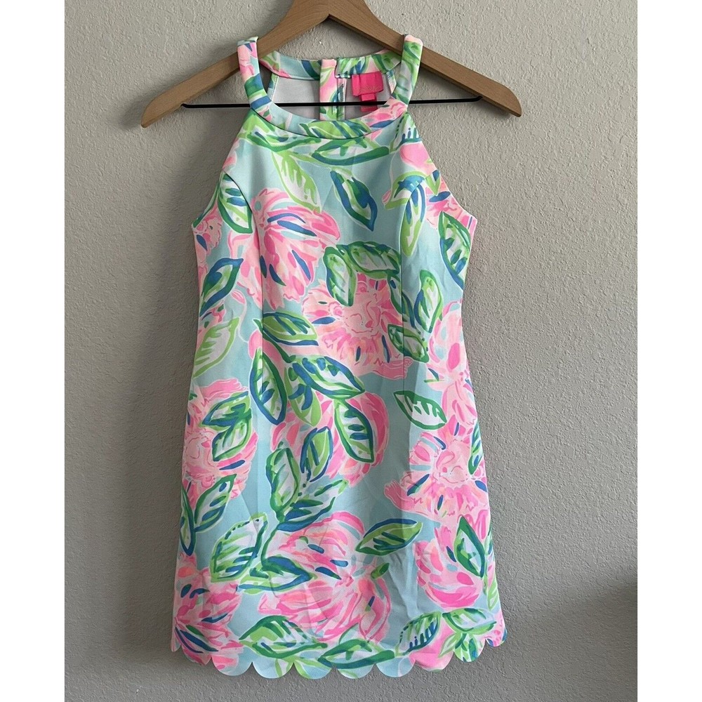 Lilly Pulitzer Girls Light Blue Pink Floral Shift Dress